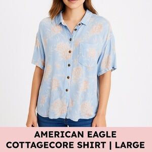 American Eagle Floral Viscose Button Down Shirt Pastel Cottagecore Large